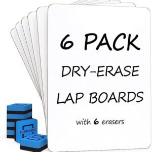 Scribbledo 6 Pack Small White Board Dry Erase Boards Classroom Pack Mini White Boards 9"x12” Personal Whiteboards for Students Teachers School Supplies Lapboards l 6 Mini Whiteboard Erasers Included
