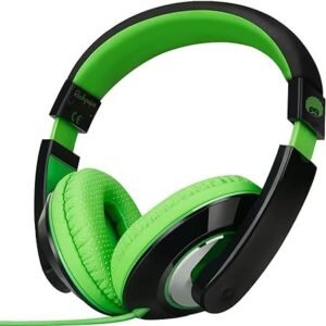 rockpapa Comfort Kids Headphones for School, Lightweight Childrens Boys Girls Teens Over-Ear Headphones Wired 3.5mm for CD DVD Player Tablet Phone Travel Black/Green